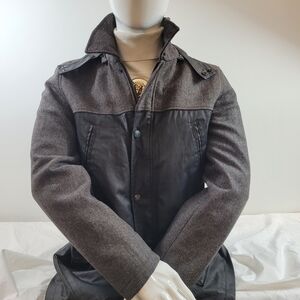 Vince Camuto Men's Charcoal Wool and Waxed Black Military Jacket